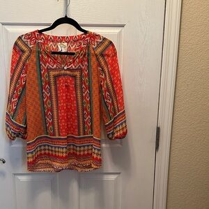 Anthropologie Fig and Flower Multicolor Geometric Blouse